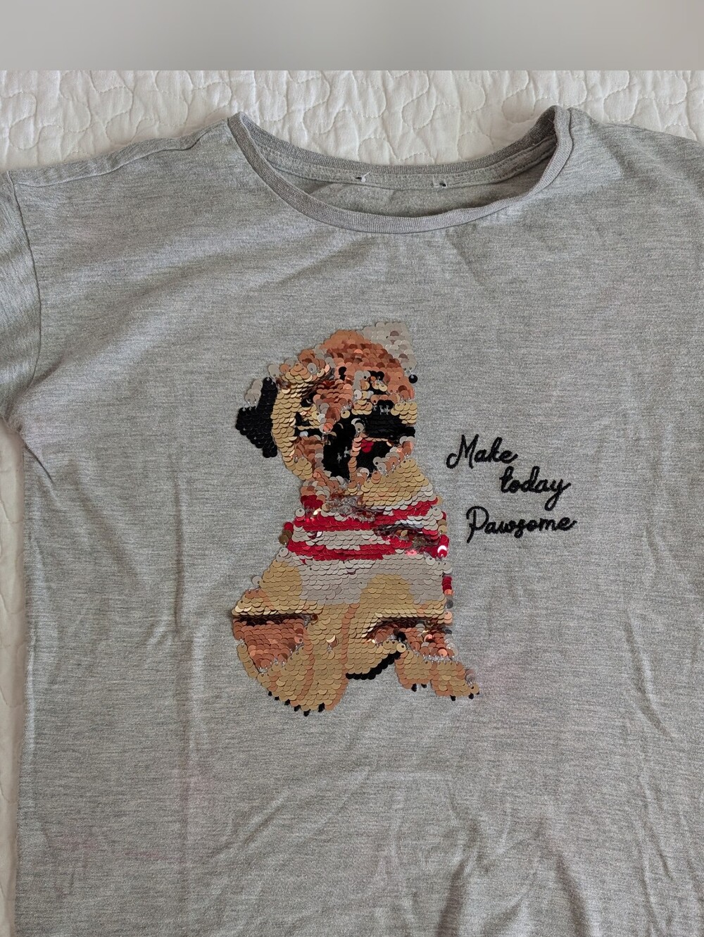 Kids Gray Sequin Pug Graphic Tee - Make Today Pawsome